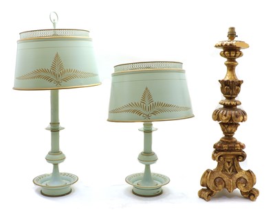 Lot 156 - A pair of painted table lamps