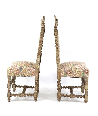 Lot 412 - A pair of Carolean style limed oak side chairs