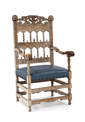 Lot 417 - A 19th century limed oak throne chair