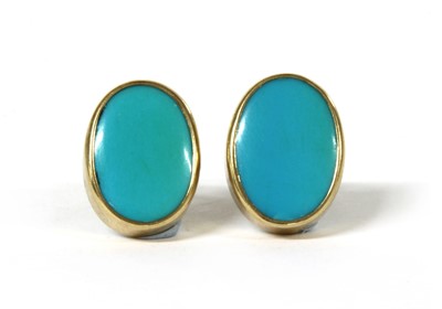 Lot 119 - A pair of gold turquoise earrings