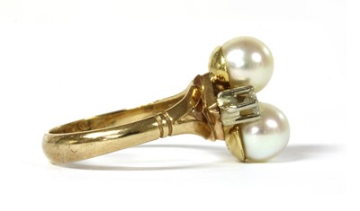 Lot 150 - A gold cultured pearl and diamond ring