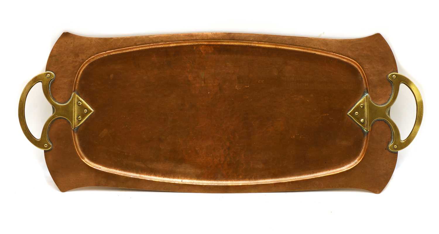 Lot 208 - A WMF Arts & Crafts copper and brass twin handled tray