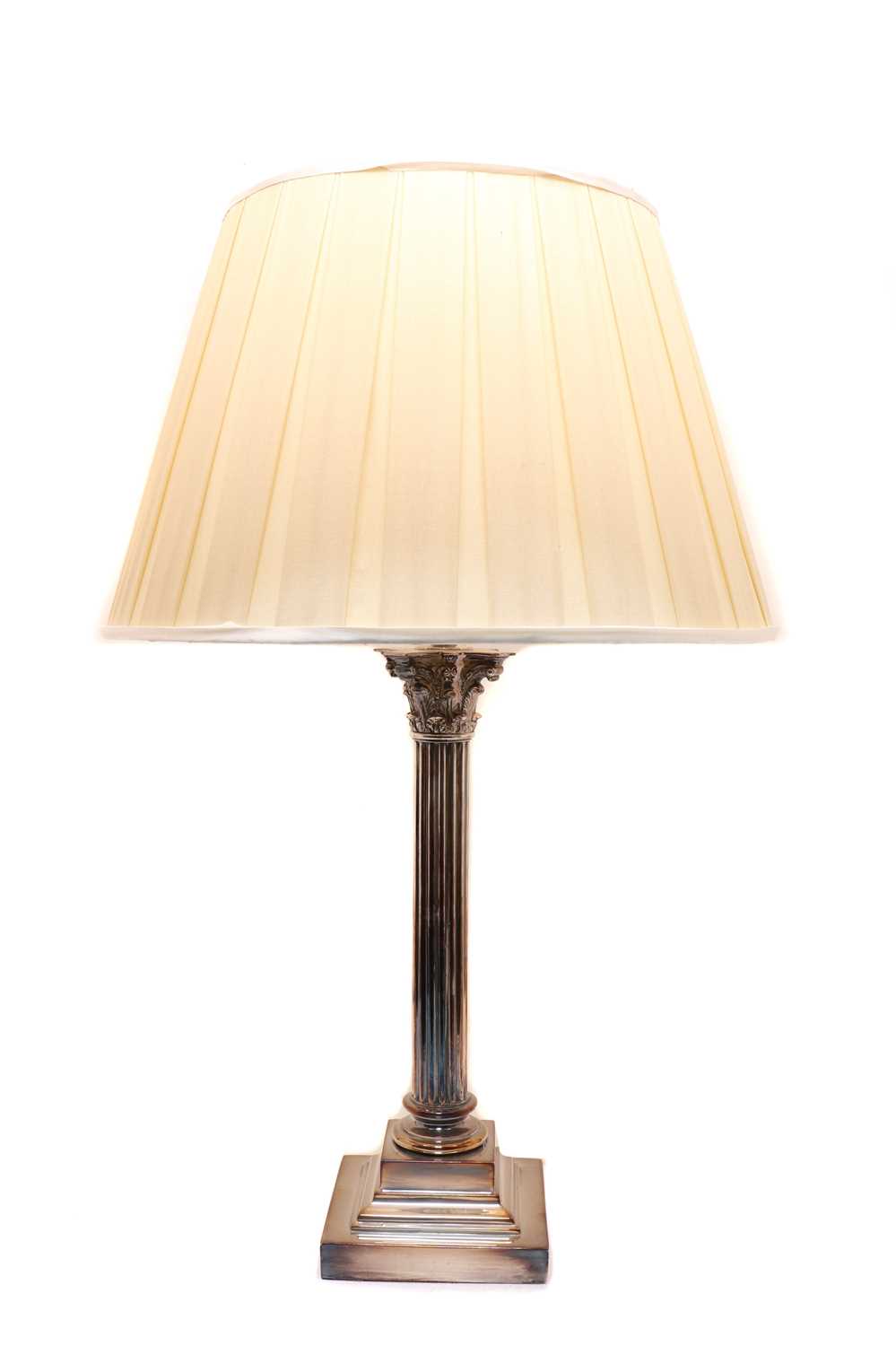 Lot 175 - A large silver plated Corinthian column table lamp