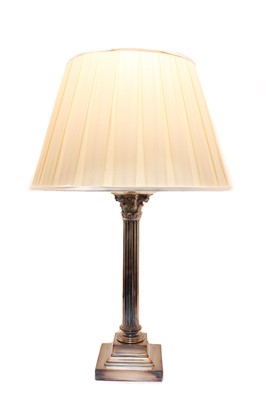Lot 175 - A large silver plated Corinthian column table lamp