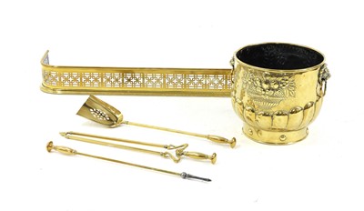 Lot 367 - A collection of brass fireside items