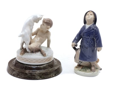 Lot 288 - A Royal Copenhagen porcelain group modelled as a fawn with dog beside