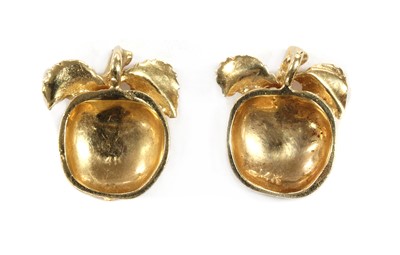 Lot 1129 - A pair of gold apple pendants
