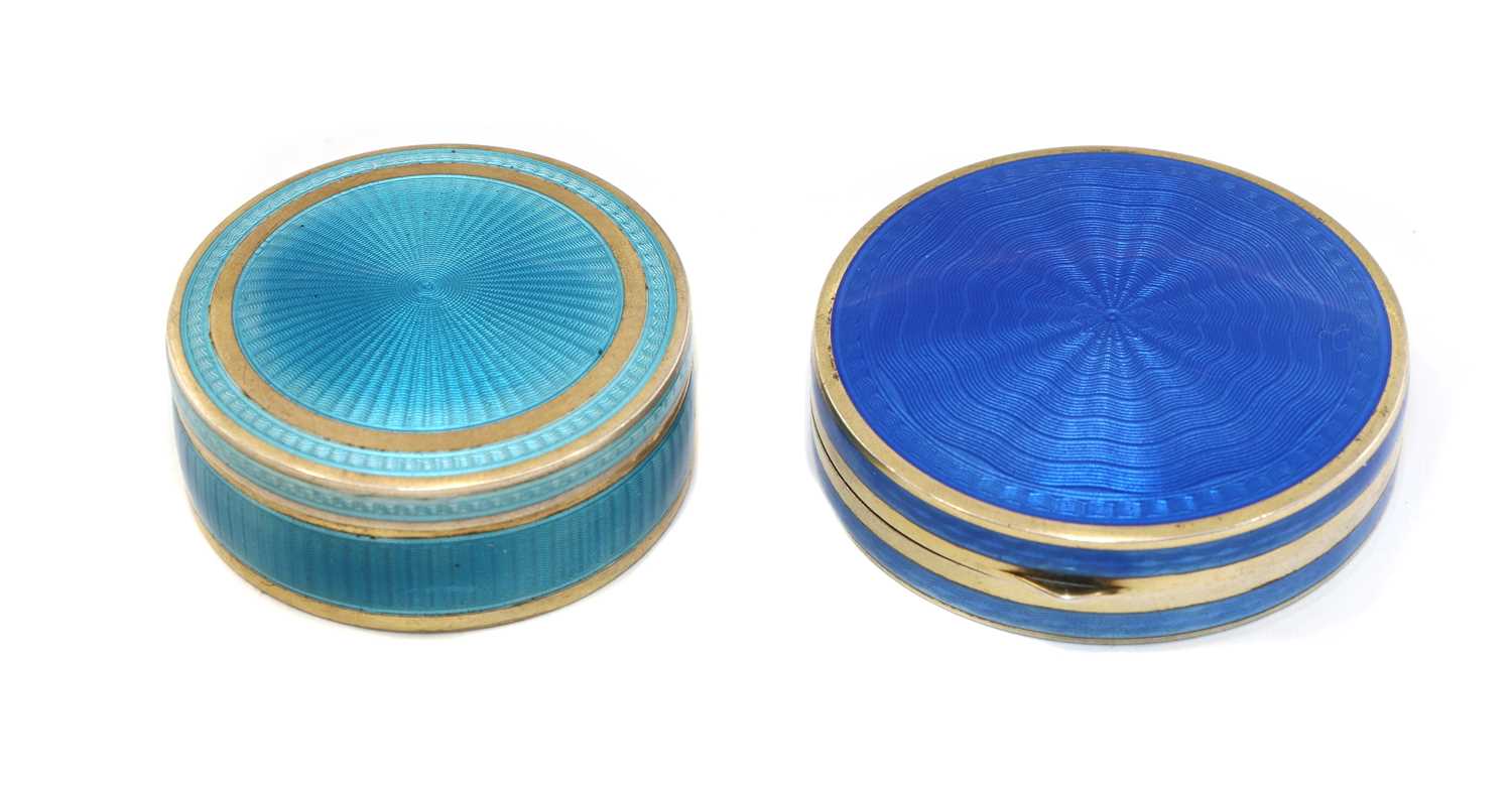 Lot 2 - A French guilloche enamelled gilt silver pill box