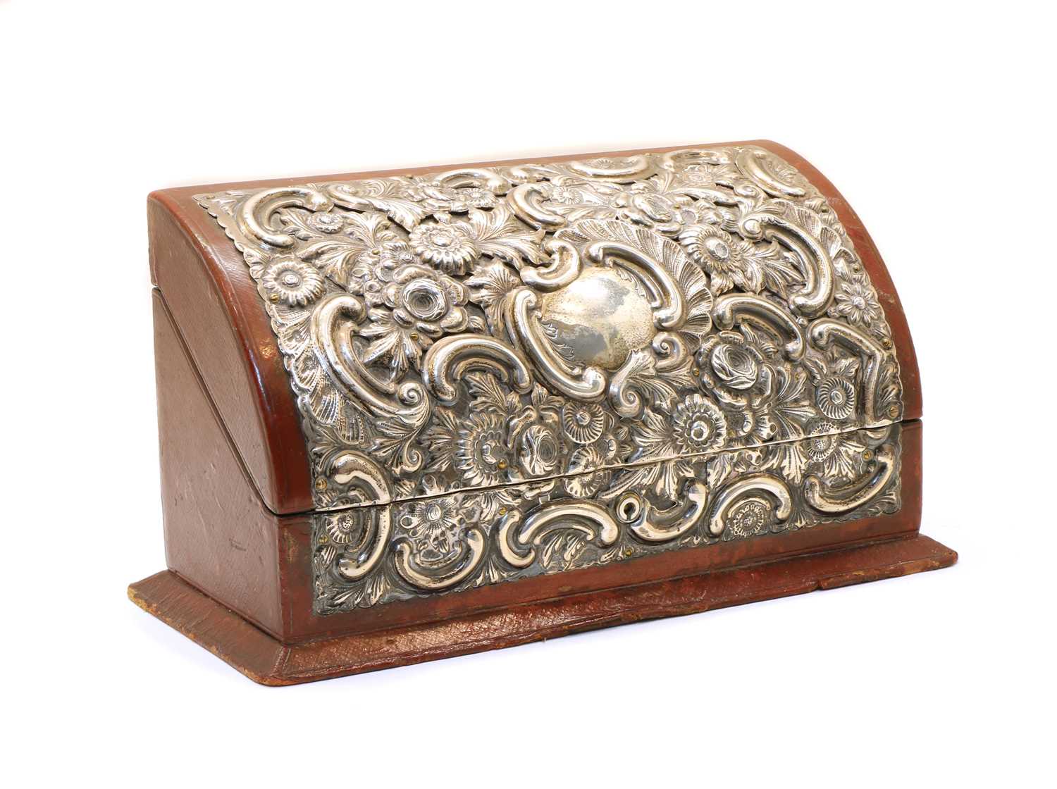 Lot 13 - A Victorian silver mounted stationery box