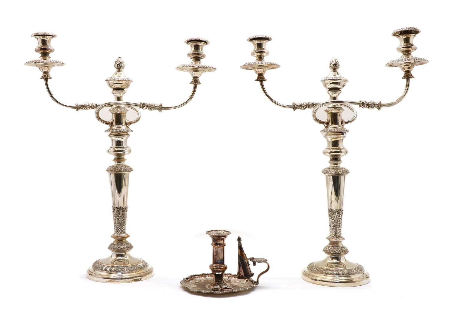 Lot 39 - A pair of silver plated twin branch candelabra