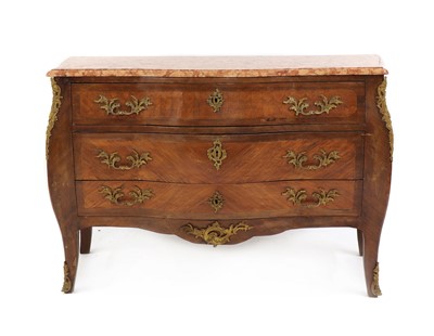 Lot 375 - A French 18th century and later Louis XV style mahogany bombe commode