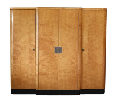 Lot 223 - An Art Deco maple and ebonised breakfront wardrobe