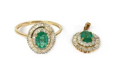 Lot 128 - A 9ct gold emerald and diamond cluster ring