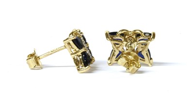 Lot 111 - A pair of 9ct gold sapphire and diamond butterfly earrings