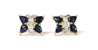 Lot 109 - A pair of 9ct gold sapphire and diamond butterfly earrings