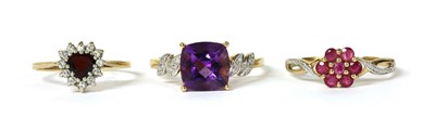 Lot 393 - A 9ct gold amethyst ring and zircon ring