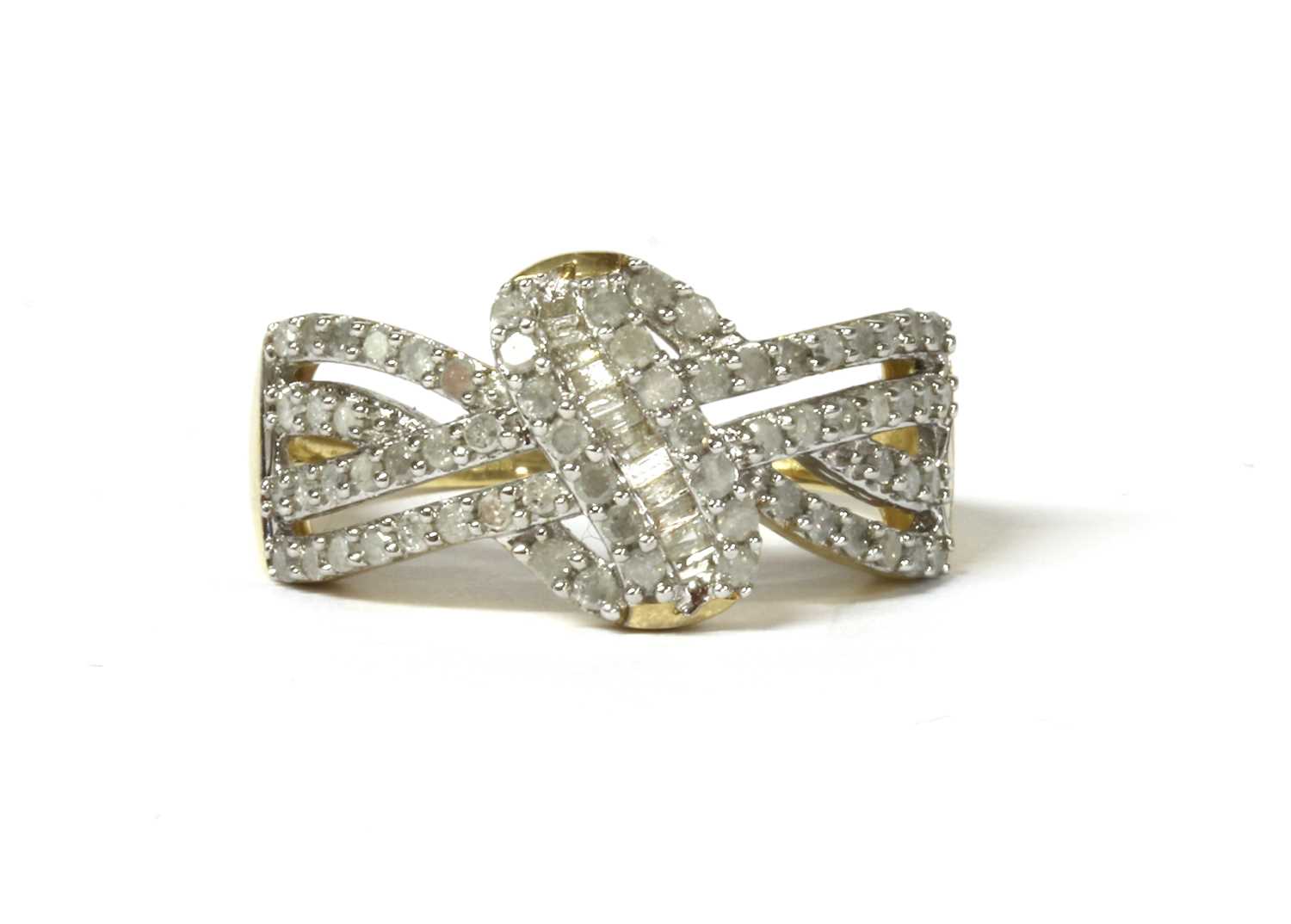 Lot 29 - A 9ct gold diamond set knot design ring