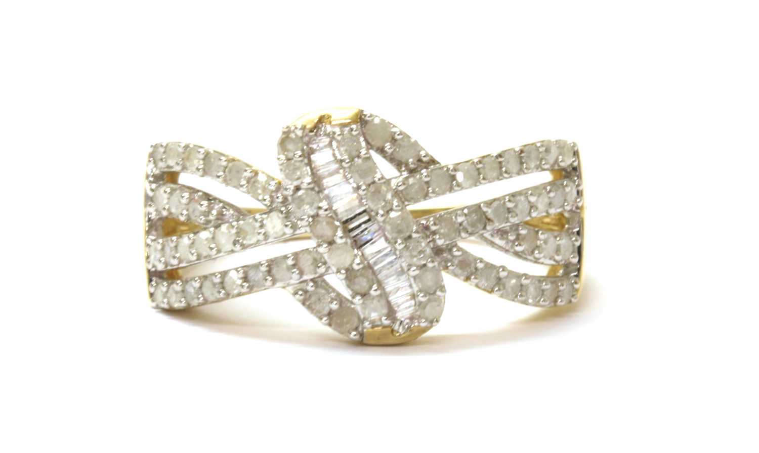 Lot 65 - A 9ct gold diamond set knot design ring