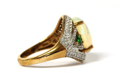 Lot 157 - A 9ct gold opal, chrome diopside and zircon ring