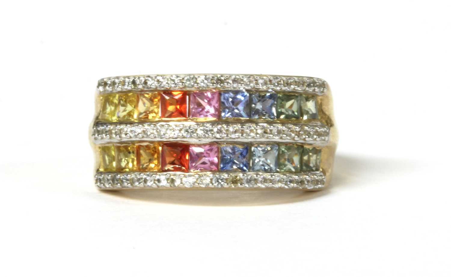 Lot 113 - A 9ct gold varicoloured sapphire ring