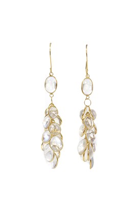Lot 1302 - A pair of gold moonstone drop earrings