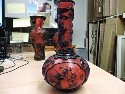 Lot 77 - Three Chinese overlay Peking glass vases