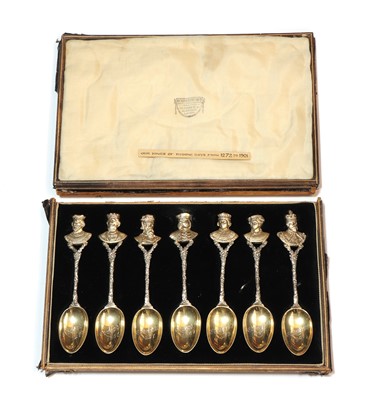 Lot 67 - A set of seven silver-gilt spoons 'Our Kings of Bygone Days 1272 - 1901'