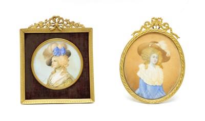 Lot 253 - Two miniatures of ladies in feathered hats