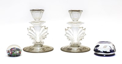 Lot 286 - A pair of clear glass and overlaid candlesticks