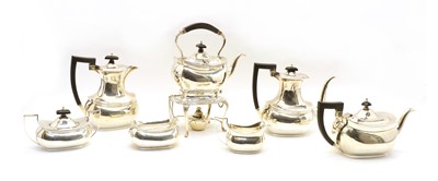 Lot 74 - An extensive silver seven-piece matched coffee and tea service