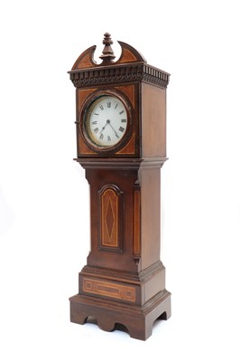 Lot 166 - A miniature strung and inlaid mahogany longcase clock