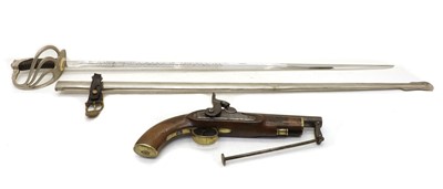 Lot 308 - A 19th century percussion pistol and a Spanish sword