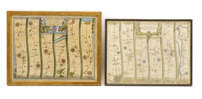 Lot 235 - Two 18th century hand coloured linear maps by John Ogilby