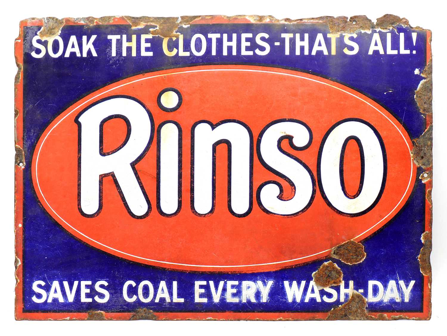 Lot 194 - An enamel advertising sign, 'Rinso, Soak the Clothes, That's All, Saves coal every day'
