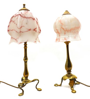 Lot 129 - Two Edwardian brass electric table lamps
