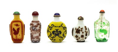 Lot 123 - A collection of Chinese overlay Peking glass snuff bottles