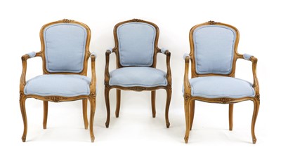 Lot 282 - A set of three Louis XV style fauteuils