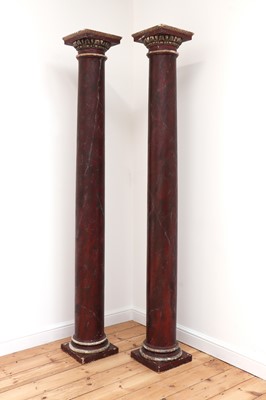 Lot 390 - A pair of imitation rouge marble painted pine Tuscan columns