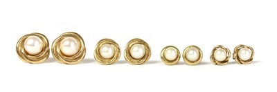 Lot 182 - Four pairs of gold cultured pearl stud earrings