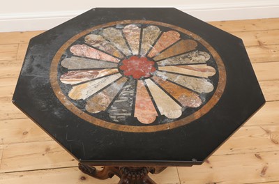 Lot 15 - An octagonal walnut and specimen marble-topped table