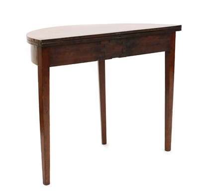 Lot 244 - A 19th century strung mahogany demi-lune foldover tea table