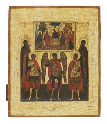 Lot 86 - An icon of Archangel Michael with four chosen saints
