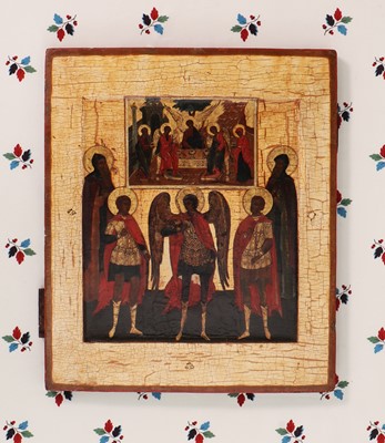 Lot 86 - An icon of Archangel Michael with four chosen saints