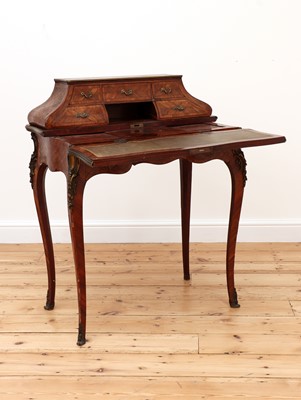 Lot 253 - A French Louis XV-style kingwood and parquetry bonheur-du-jour