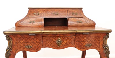Lot 253 - A French Louis XV-style kingwood and parquetry bonheur-du-jour