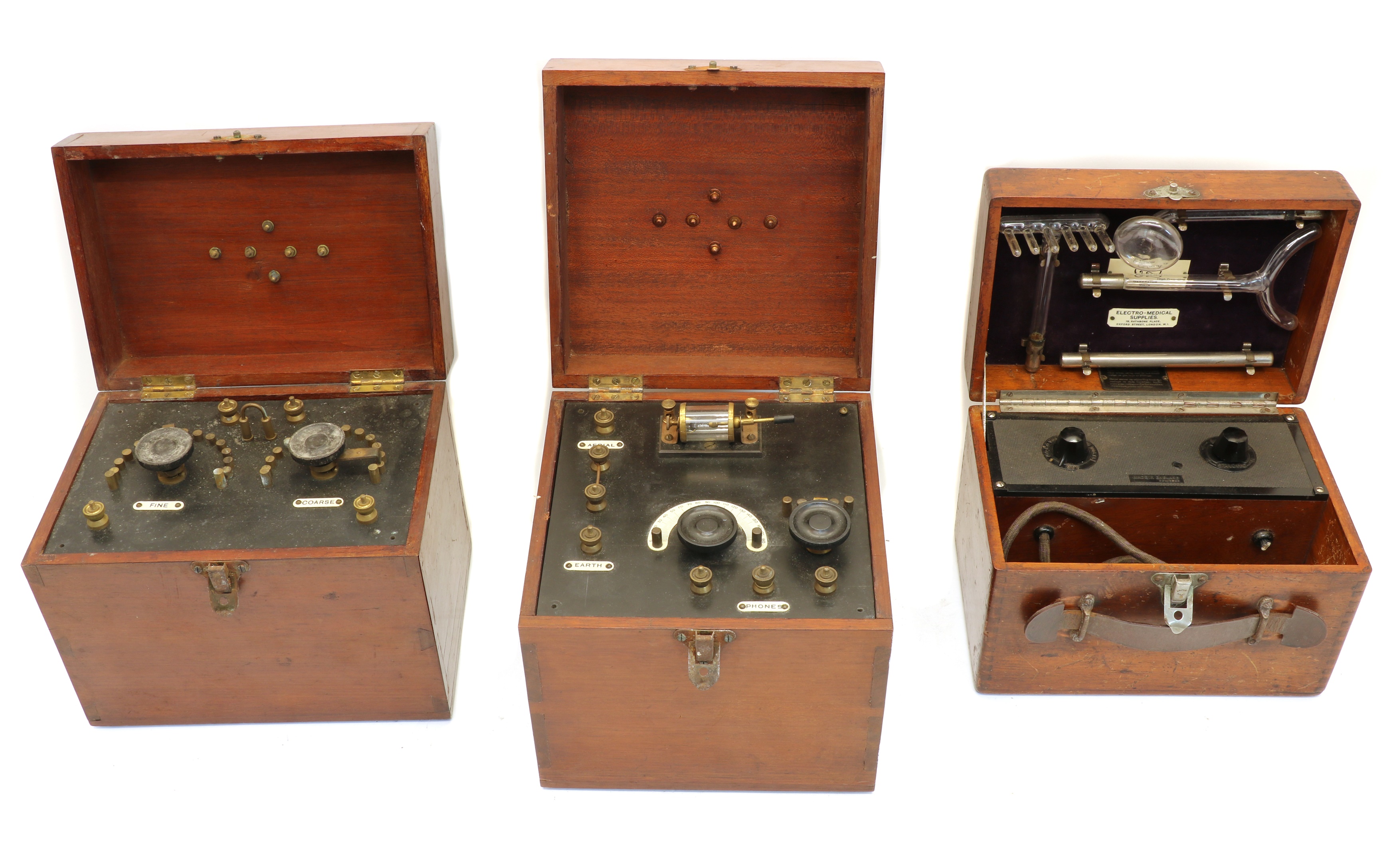 Lot 128 Two crystal radio sets in wooden boxes,
