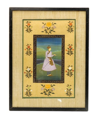 Lot 127 - A gouache painting of an Indian nobleman holding a cane