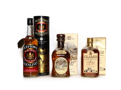 Lot 321 - Assorted whisky: Dufftown, Glenlivet, Pure Malt Scotch, 8 Years Old and two various others (3)