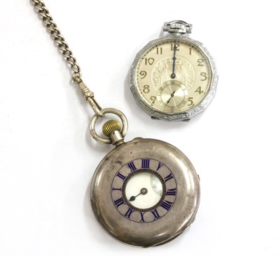 Lot 218 - A sterling silver pin set half hunter pocket watch