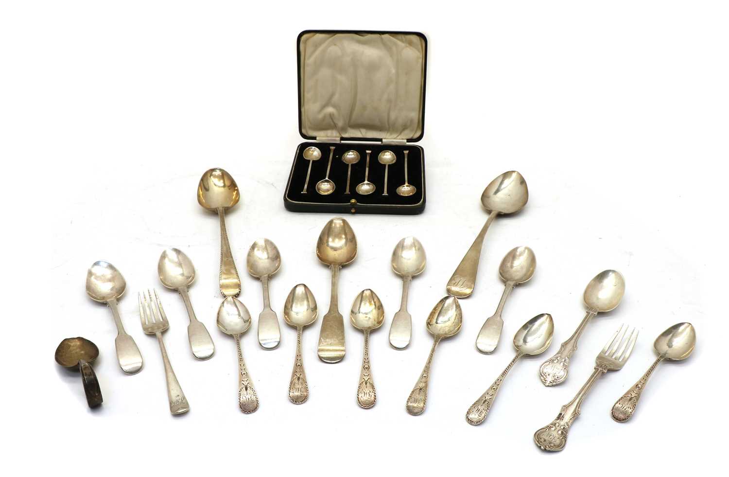 Lot 46 - A set of six cased Arts and Crafts silver coffee spoons
